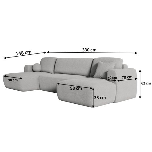 Canapé D'angle Sentum Gris Clair En Bouclé Avec Fonction De Couchage