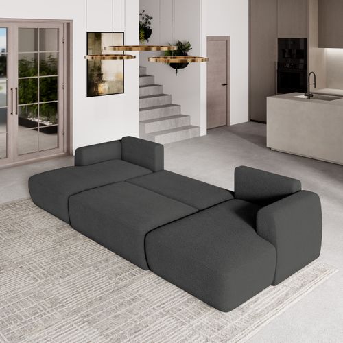 Canapé D'angle Sentum Gris En Bouclé Avec Fonction De Couchage