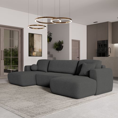 Canapé D'angle Sentum Gris En Bouclé Avec Fonction De Couchage