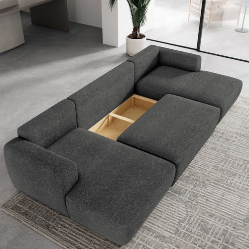 Canapé D'angle Sentum Gris En Bouclé Avec Fonction De Couchage