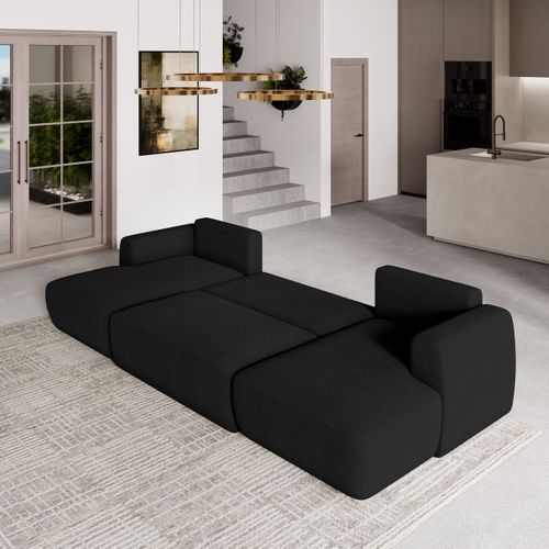 Canapé D'angle Sentum Noir En Bouclé Avec Fonction De Couchage