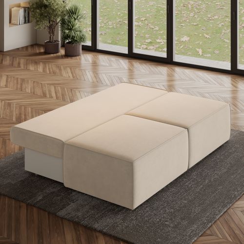 Canapé D'angle Varna Crème En Velours Avec Fonction De Couchage