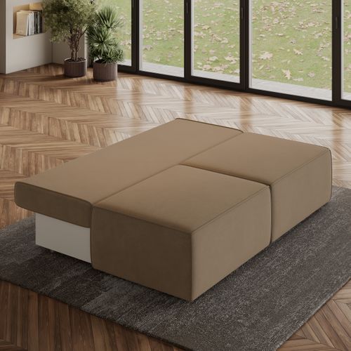 Canapé D'angle Varna Beige En Velours Avec Fonction De Couchage