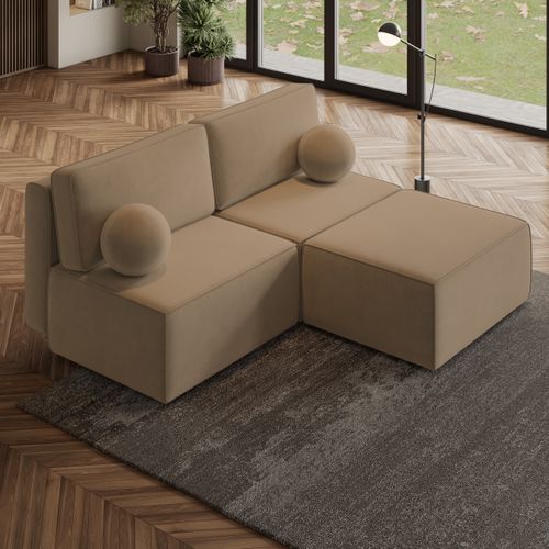 Canapé D'angle Varna Beige En Velours Avec Fonction De Couchage
