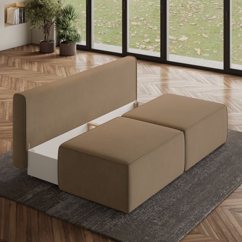 Canapé D'angle Varna Beige En Velours Avec Fonction De Couchage