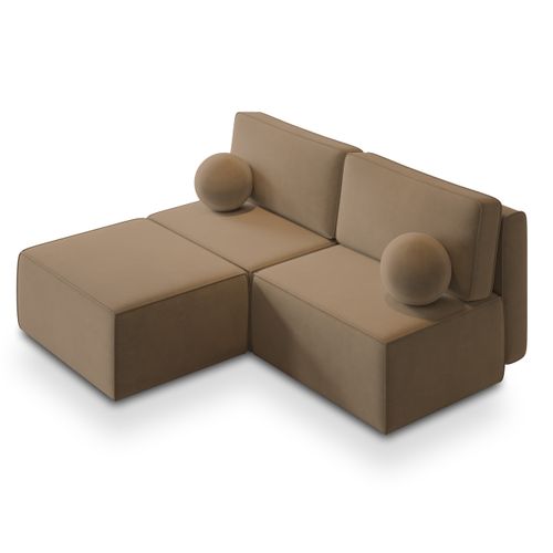 Canapé D'angle Varna Beige En Velours Avec Fonction De Couchage