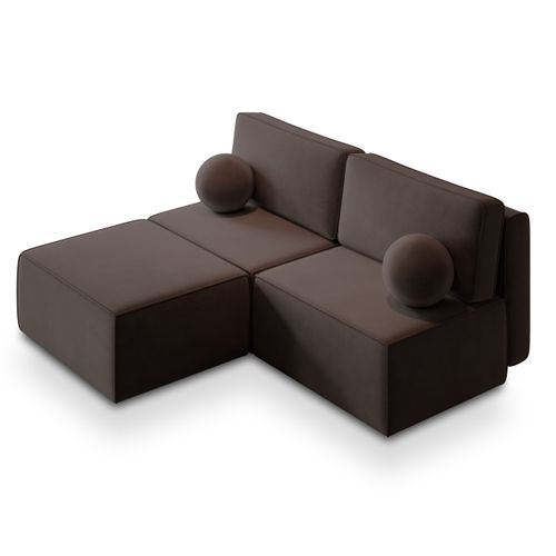 Canapé D'angle Varna Marron En Velours Avec Fonction De Couchage