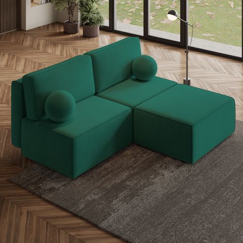 Canapé D'angle Varna Vert Sapin En Velours Avec Fonction De Couchage
