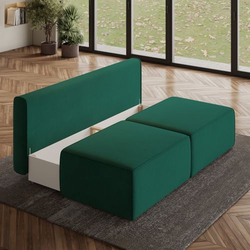 Canapé D'angle Varna Vert Sapin En Velours Avec Fonction De Couchage