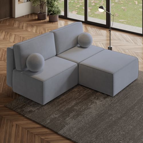 Canapé D'angle Varna Gris En Velours Avec Fonction De Couchage