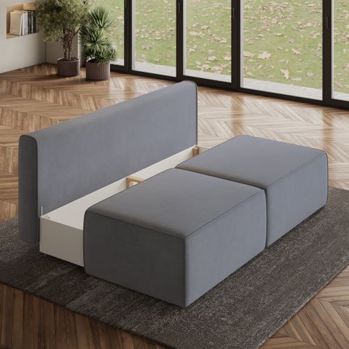 Canapé D'angle Varna Gris En Velours Avec Fonction De Couchage