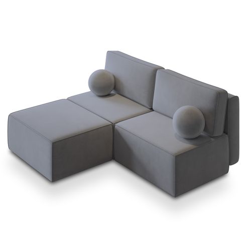 Canapé D'angle Varna Gris En Velours Avec Fonction De Couchage