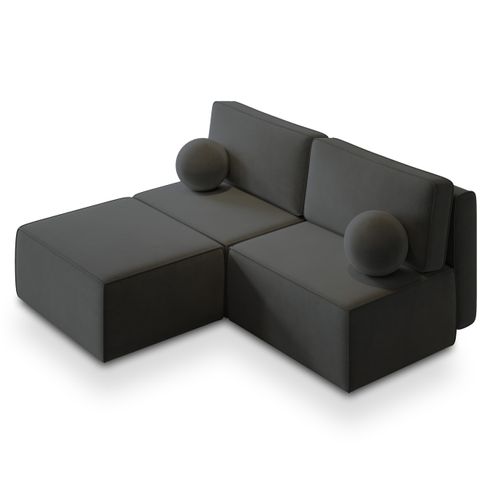 Canapé D'angle Varna Noir En Velours Avec Fonction De Couchage