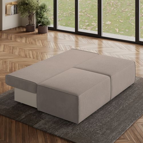 Canapé D'angle Varna Beige En Velours Côtelé Avec Fonction De Couchage