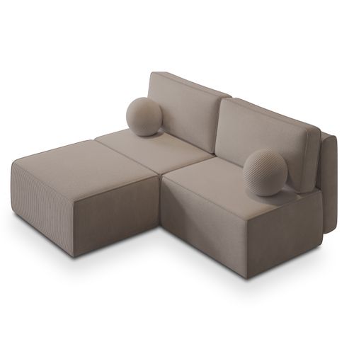 Canapé D'angle Varna Beige En Velours Côtelé Avec Fonction De Couchage
