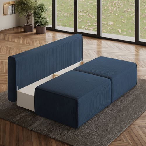 Canapé D'angle Varna Bleu En Velours Côtelé Avec Fonction De Couchage