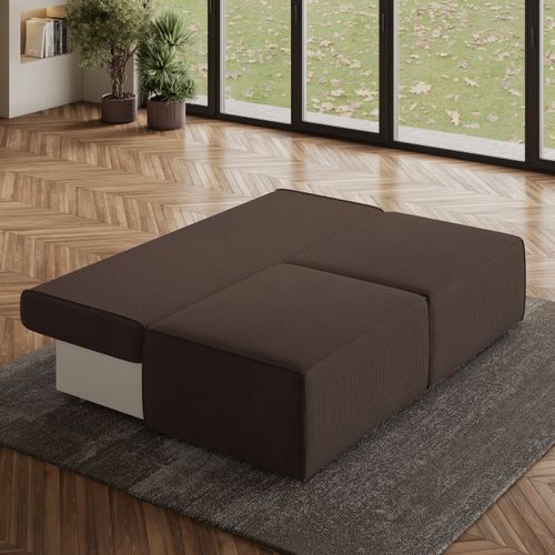 Canapé D'angle Varna Marron En Velours Côtelé Avec Fonction De Couchage