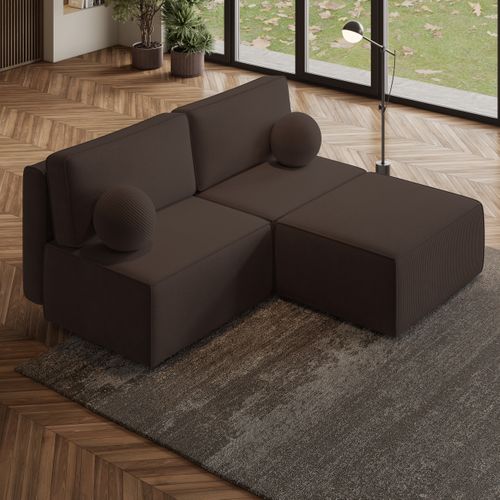 Canapé D'angle Varna Marron En Velours Côtelé Avec Fonction De Couchage