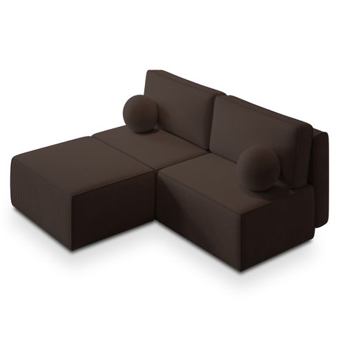Canapé D'angle Varna Marron En Velours Côtelé Avec Fonction De Couchage