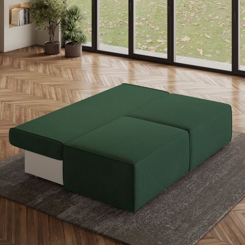 Canapé D'angle Varna Vert En Velours Côtelé Avec Fonction De Couchage