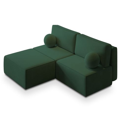 Canapé D'angle Varna Vert En Velours Côtelé Avec Fonction De Couchage
