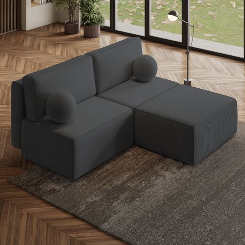 Canapé D'angle Varna Gris En Velours Côtelé Avec Fonction De Couchage