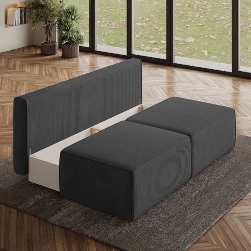 Canapé D'angle Varna Gris En Velours Côtelé Avec Fonction De Couchage