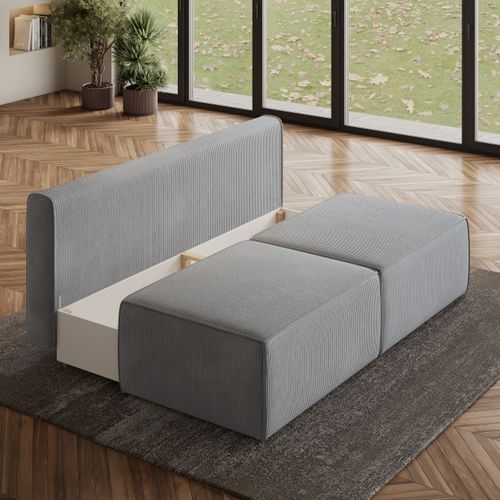 Canapé D'angle Varna Gris Clair En Velours Côtelé Avec Fonction De Couchage