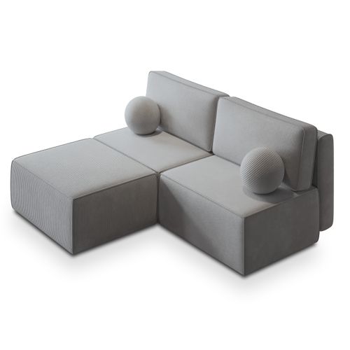 Canapé D'angle Varna Gris Clair En Velours Côtelé Avec Fonction De Couchage