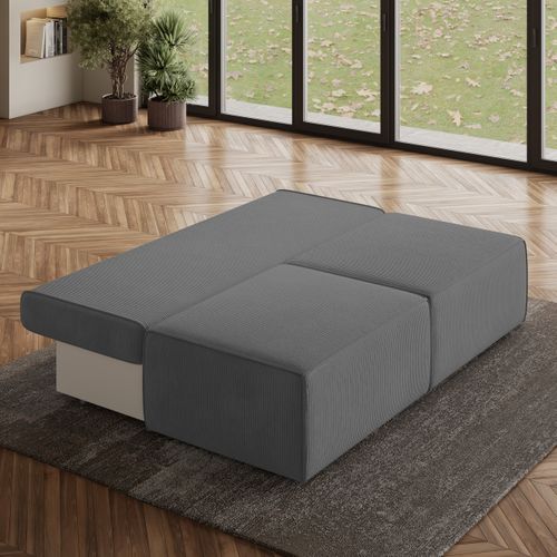 Canapé D'angle Varna Gris En Velours Côtelé Avec Fonction De Couchage