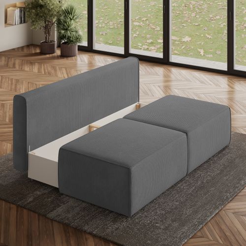 Canapé D'angle Varna Gris En Velours Côtelé Avec Fonction De Couchage