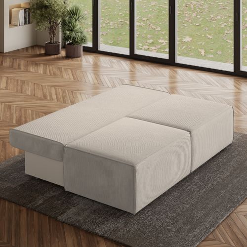 Canapé D'angle Varna Crème En Velours Côtelé Avec Fonction De Couchage