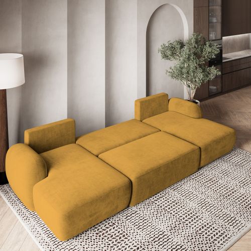 Canapé D'angle Savona Jaune En Peluche Avec Fonction De Couchage