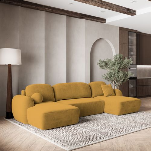 Canapé D'angle Savona Jaune En Peluche Avec Fonction De Couchage