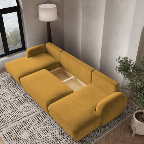 Canapé D'angle Savona Jaune En Peluche Avec Fonction De Couchage