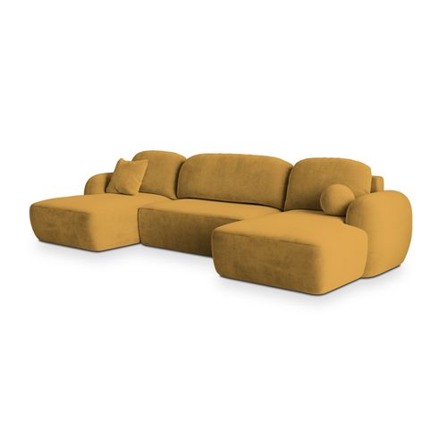 Canapé D'angle Savona Jaune En Peluche Avec Fonction De Couchage