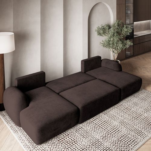 Canapé D'angle Savona Marron En Peluche Avec Fonction De Couchage