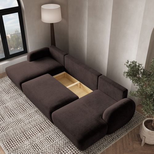 Canapé D'angle Savona Marron En Peluche Avec Fonction De Couchage
