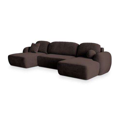 Canapé D'angle Savona Marron En Peluche Avec Fonction De Couchage