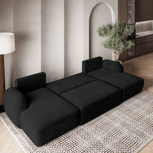 Canapé D'angle Savona Noir En Peluche Avec Fonction De Couchage