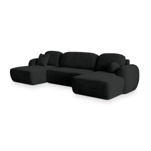 Canapé D'angle Savona Noir En Peluche Avec Fonction De Couchage