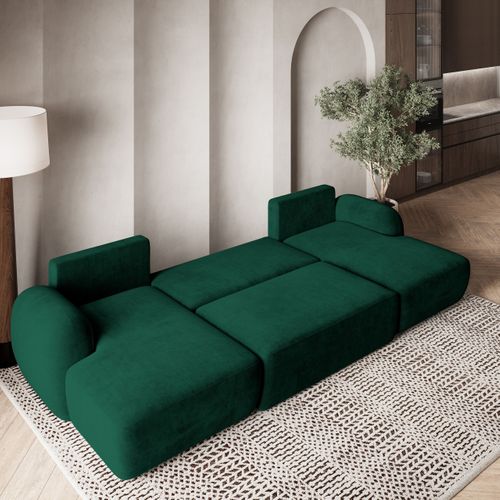 Canapé D'angle Savona Vert Sapin En Peluche Avec Fonction De Couchage
