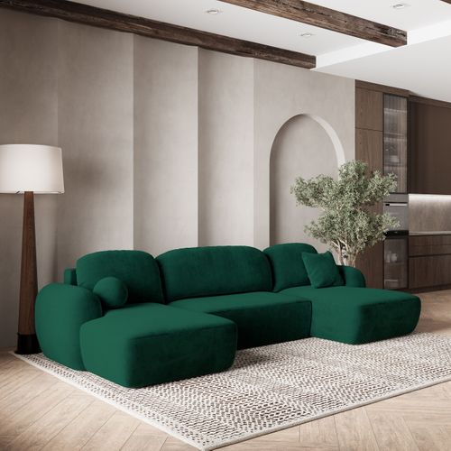 Canapé D'angle Savona Vert Sapin En Peluche Avec Fonction De Couchage