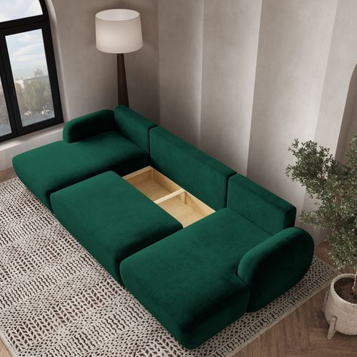 Canapé D'angle Savona Vert Sapin En Peluche Avec Fonction De Couchage