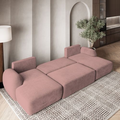 Canapé D'angle Savona Rose En Peluche Avec Fonction De Couchage