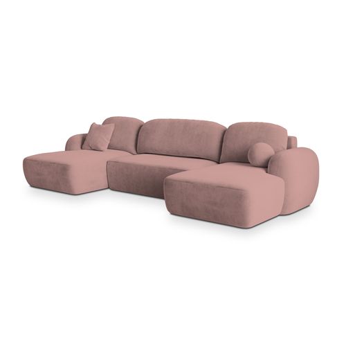 Canapé D'angle Savona Rose En Peluche Avec Fonction De Couchage