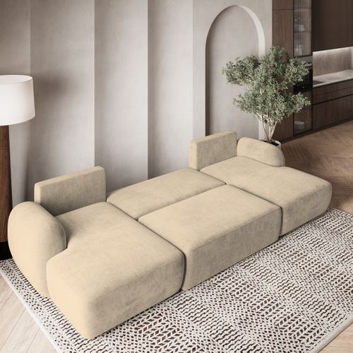 Canapé D'angle Savona Beige En Peluche Avec Fonction De Couchage