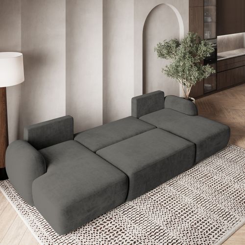 Canapé D'angle Savona Gris En Peluche Avec Fonction De Couchage