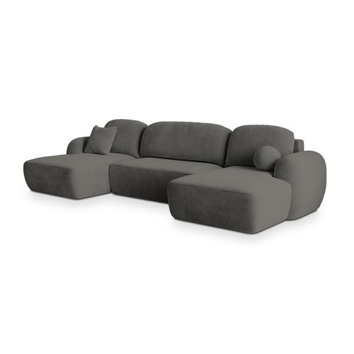Canapé D'angle Savona Gris En Peluche Avec Fonction De Couchage