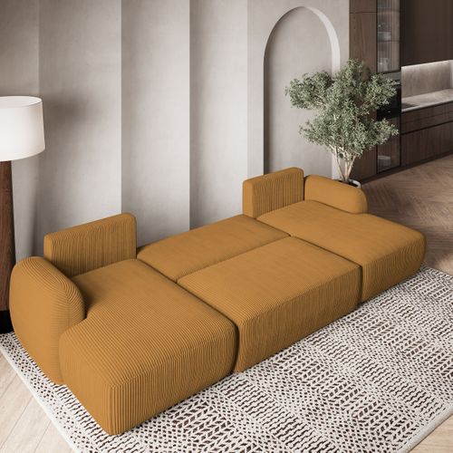 Canapé D'angle Savona Jaune En Velours Côtelé Avec Fonction De Couchage